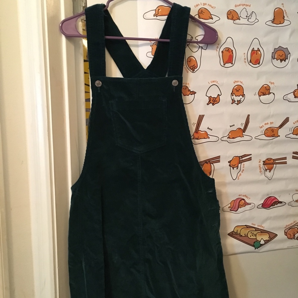 Deep green corduroy overall dress